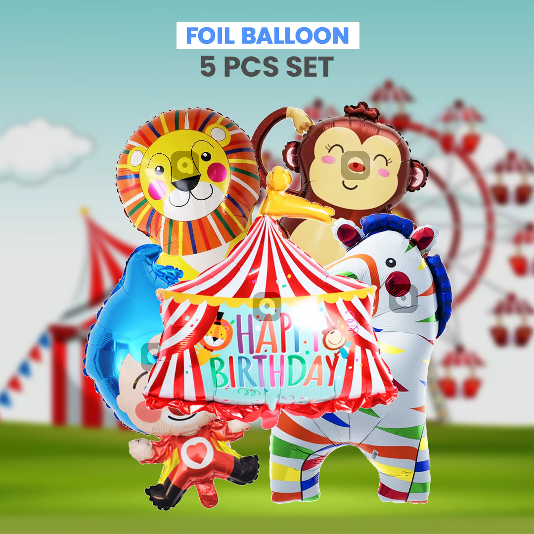 Circus theme foil balloons - 5 pcs Set