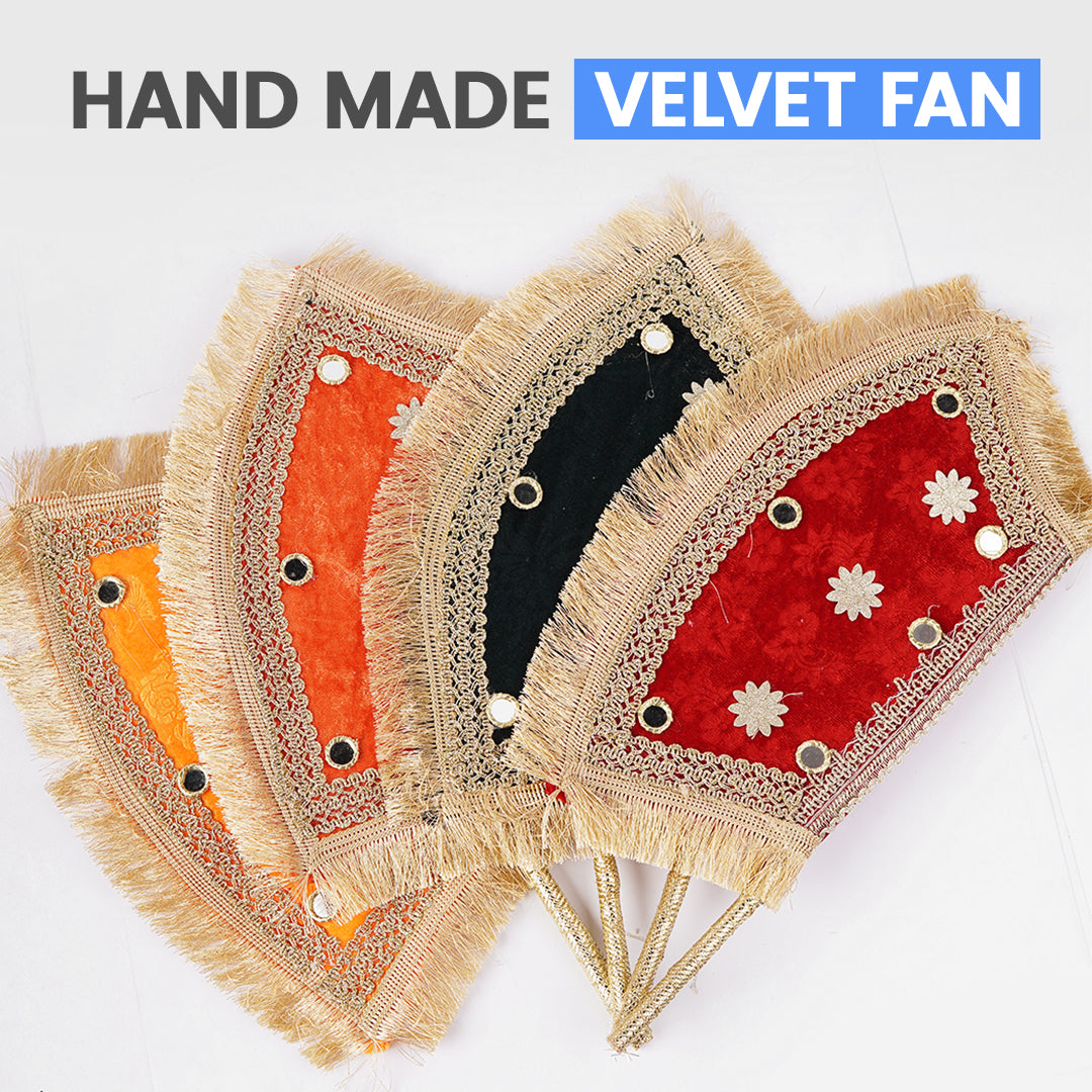 Hand Made Velvet Fan 1 pcs For Mendhi, Maiyu, party Decoration - Ardor