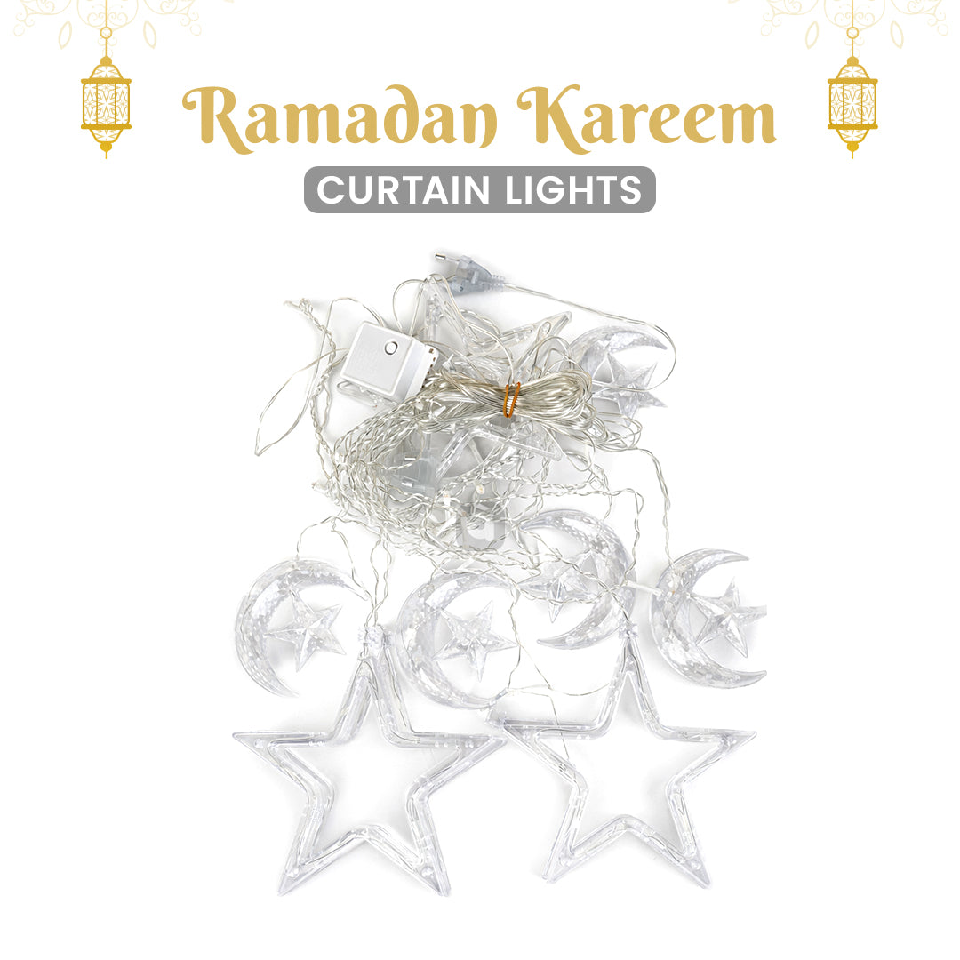 Ramzan Kareem Moon & Lantern Decorative Curtain Lights