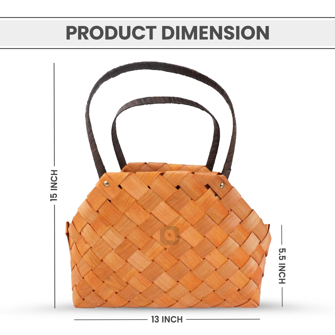 Set of 3 - Natural Woven Wood Basket