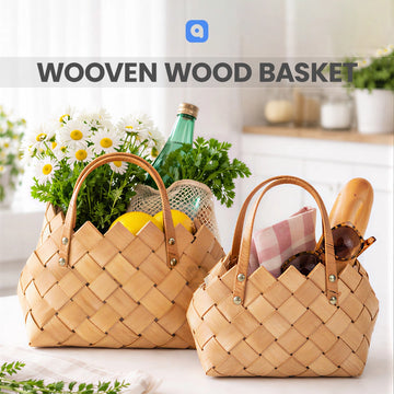 Set of 2 - Woven Wood Basket