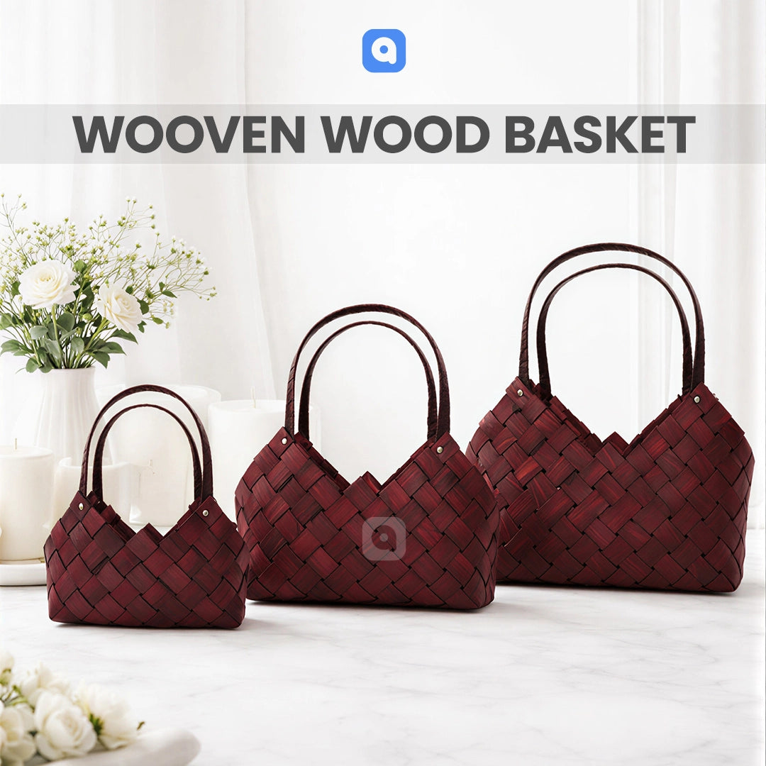 Set of 3 - Woven Wood Basket