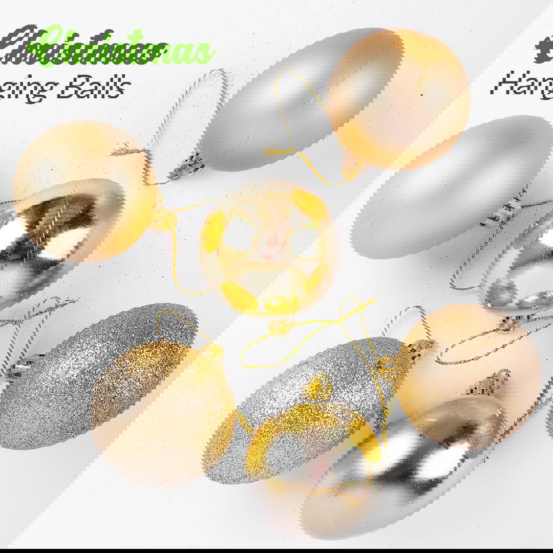 Golden & Red Hanging Ball 6 Pcs for Christmas Party Decor