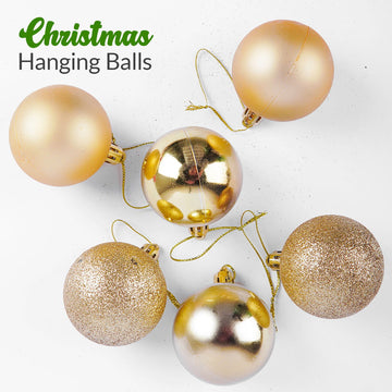 Golden & Red Hanging Ball 6 Pcs for Christmas Party Decor