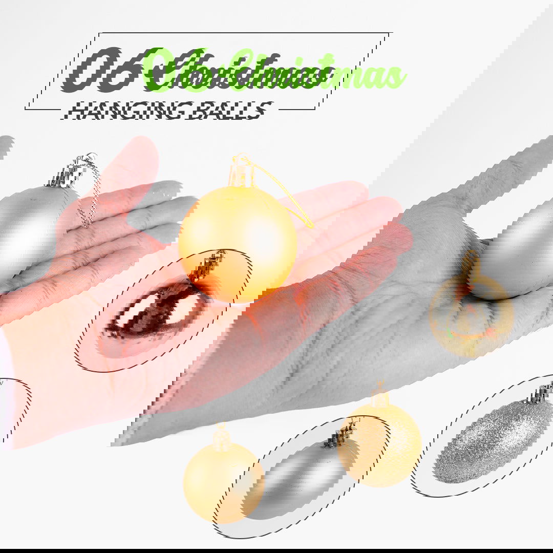 Golden & Red Hanging Ball 6 Pcs for Christmas Party Decor