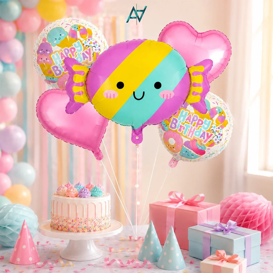 Candy Happy Birthday Foil Balloon Set