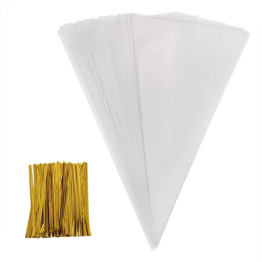 Transparent Cone-Shaped Pouches with Golden Tie