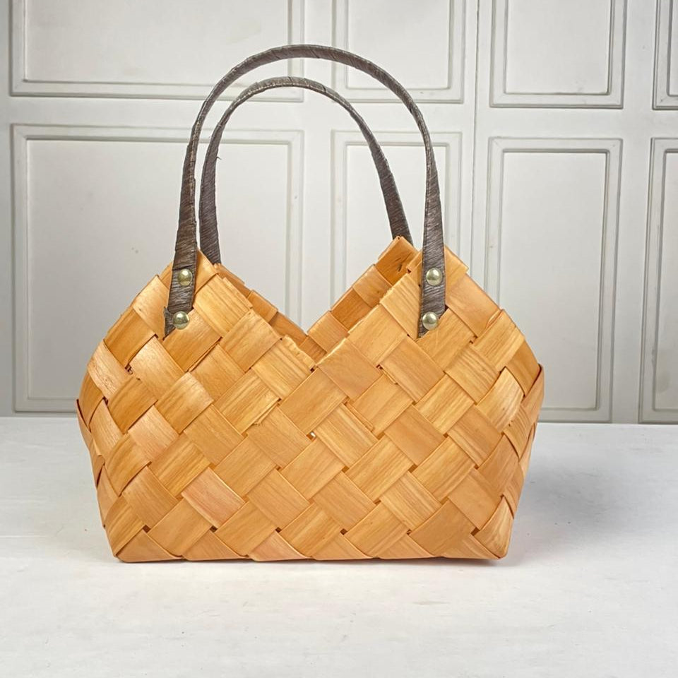 Set of 2 - Natural Wood Woven Basket