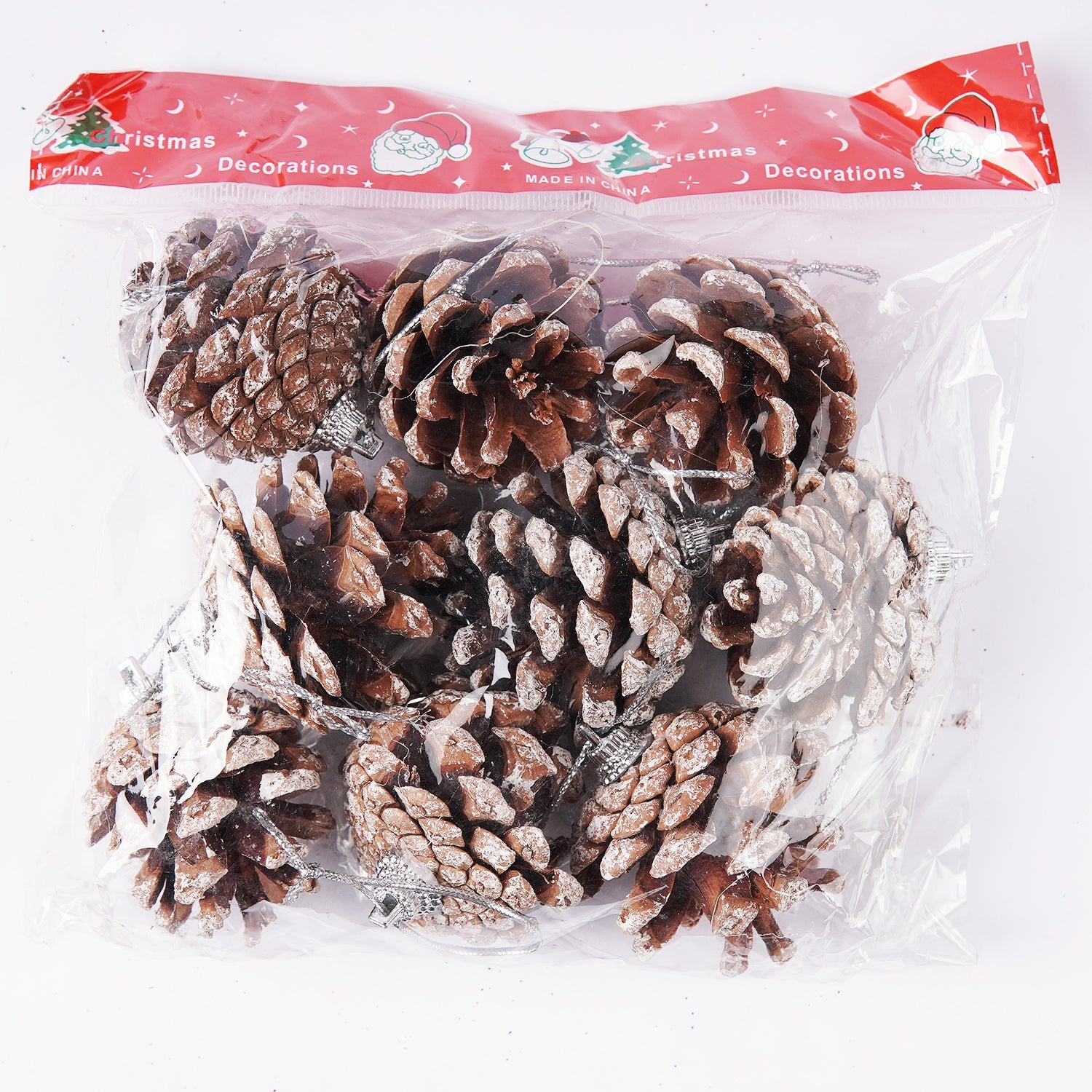 Christmas 9 Pcs Hanging  Pinecone Wood Frosted For Christmas Party Decor