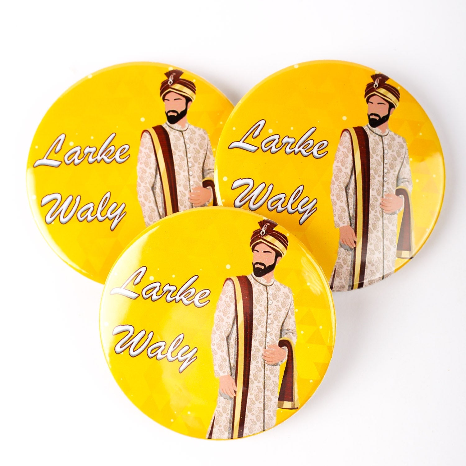 Charming Couple Badges: Larky Wale & Larki Wale Wedding Badges 6 Pcs - Ardor