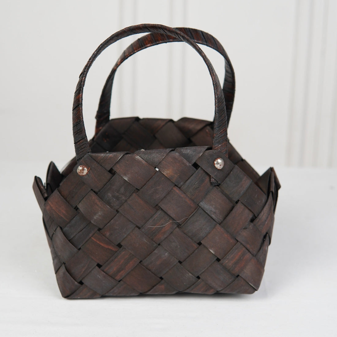 Set of 3 - Dark Brown Woven Wood Basket