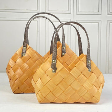 Set of 2 - Natural Wood Woven Basket
